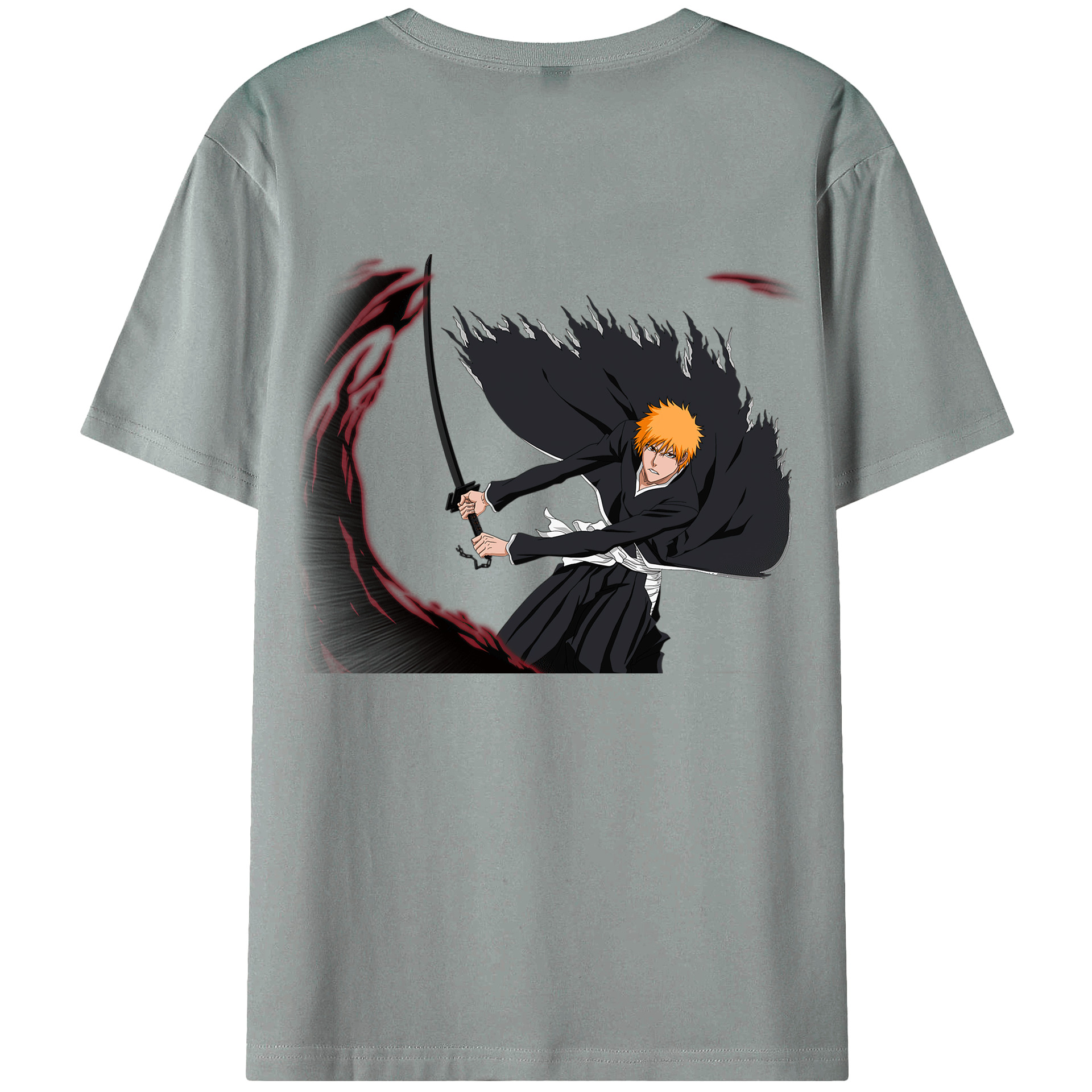 （画像用） ブリーチ 黒崎一護（くろさき いちご）BLEACH Kurosaki Ichigo 綿100％ メンズ半袖Tシャツ（バックプリント） 通気性